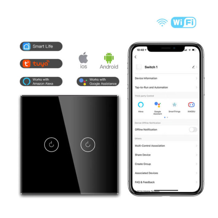 Wi-Fi smart prekidač svetla sa N provodnikom 2x5A WFPS-N02/BK - Slika 3