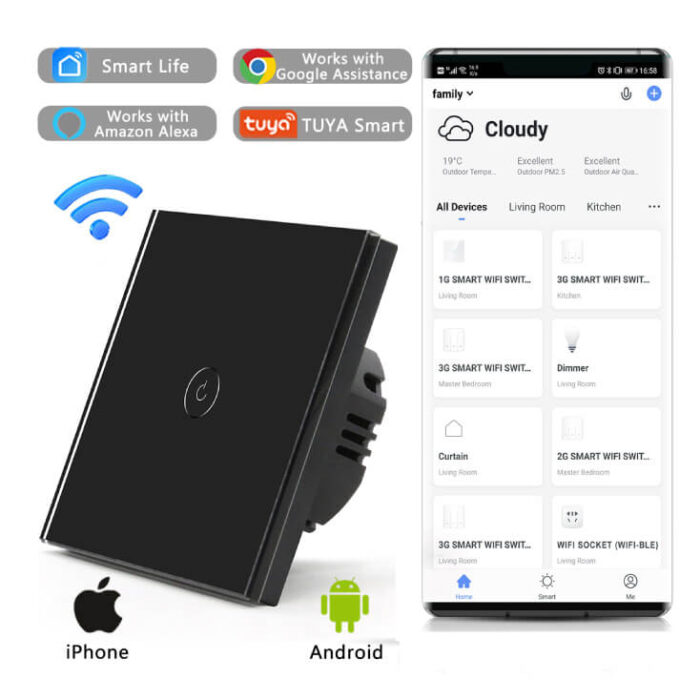 Wi-Fi smart prekidač svetla sa N provodnikom 1x5A WFPS-N01/BK - Slika 4