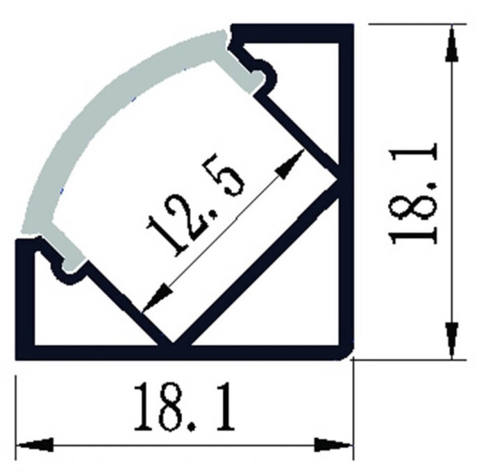 Alu profil V 18.1x18.1mm 1m nadgradni opal difuzor AAP-C1818-1M-S-MK - Slika 3