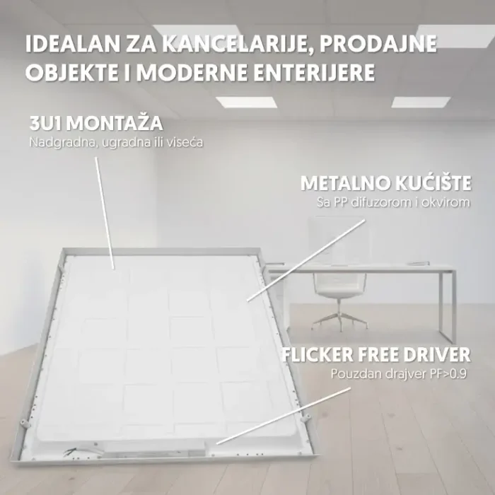 LED panel 2u1 48W, 100lm/W, 6500K, 595x595 LP6060W-2IN1 - Slika 3